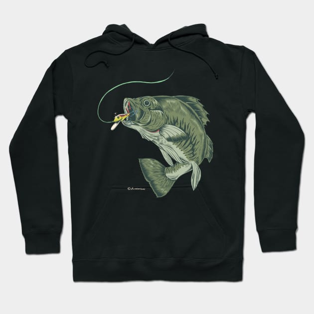 Large mouth bass Hoodie by Rrandomlandd